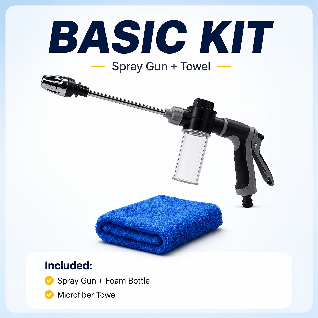 TEMU High Pressure Foam Spray Gun, Car Wash Foam Gun With Long Handle, Adjustable Nozzle Water Sprayer With Foam Bottle & Towel For Car Cleaning, Garden Watering, Patio Rinse