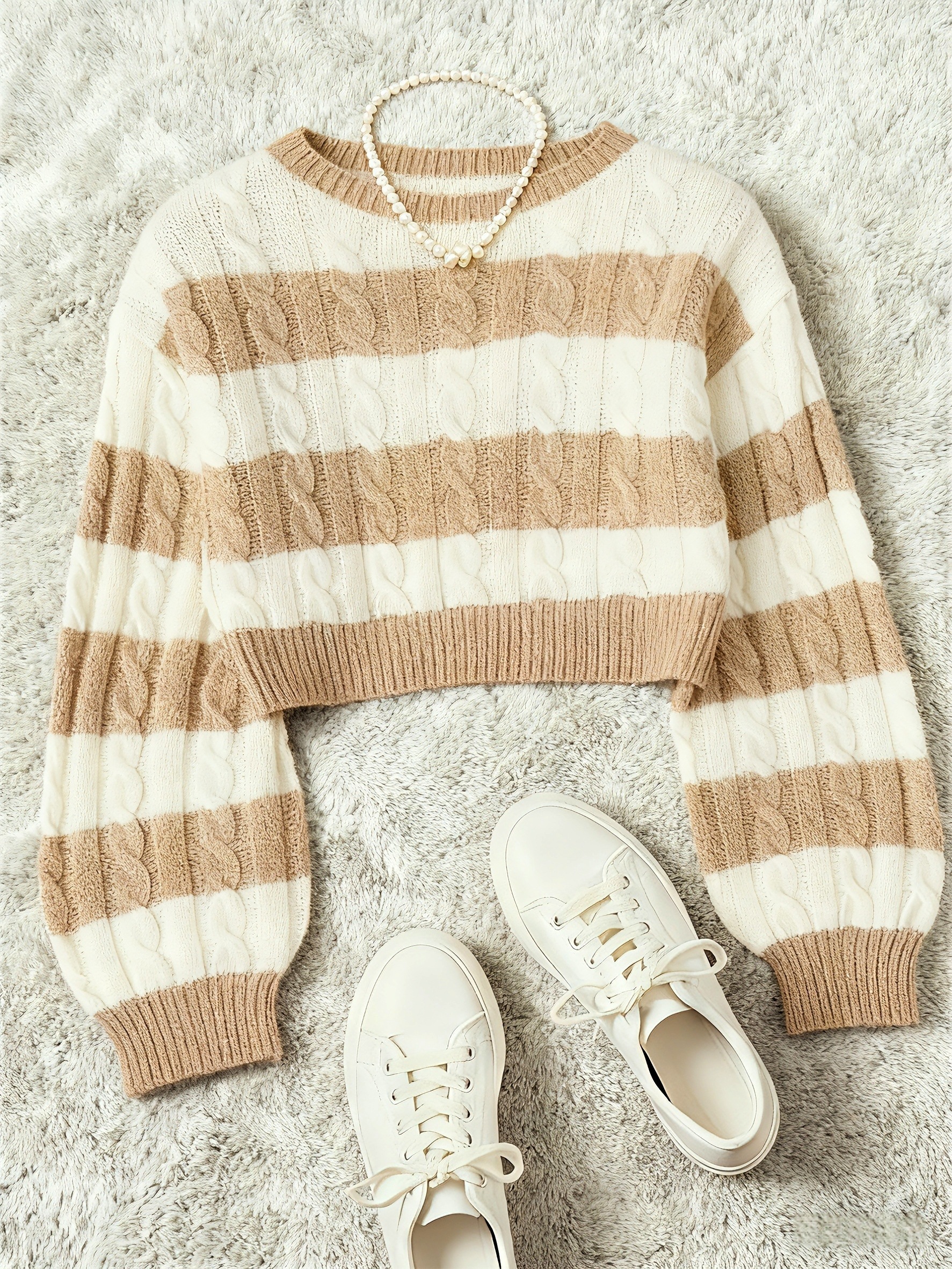 womens striped color block round neck long sleeve casual pullover sweater everyday wear long sleeve top