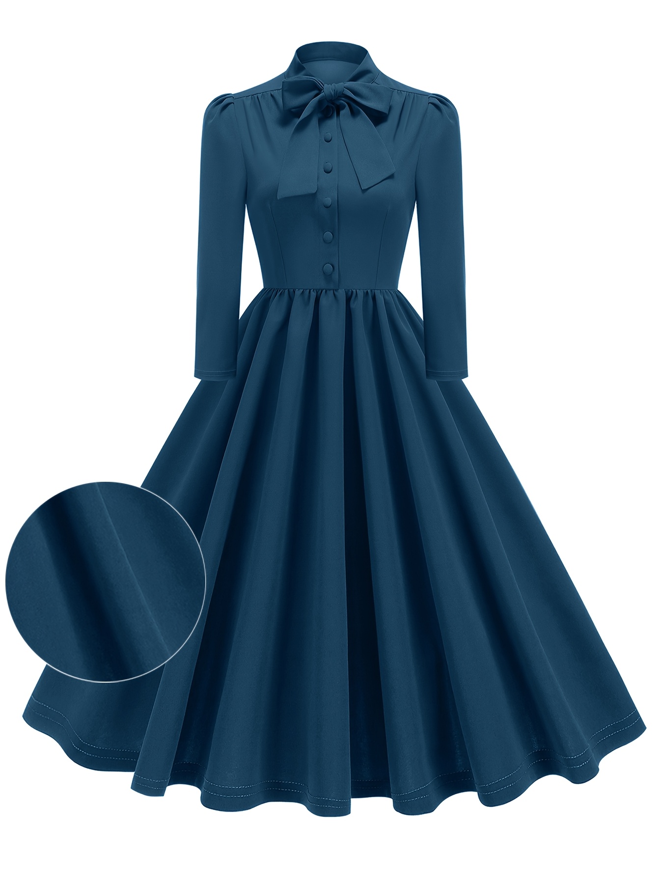 navy blue dress for baby girl Vintage Inspired 1950s Plaid Wool Dress, Long Sleeves Wool Dress, Women Dress, Swing Dress, Classic Dress, Autumn Winter Dress 2448# main image 1