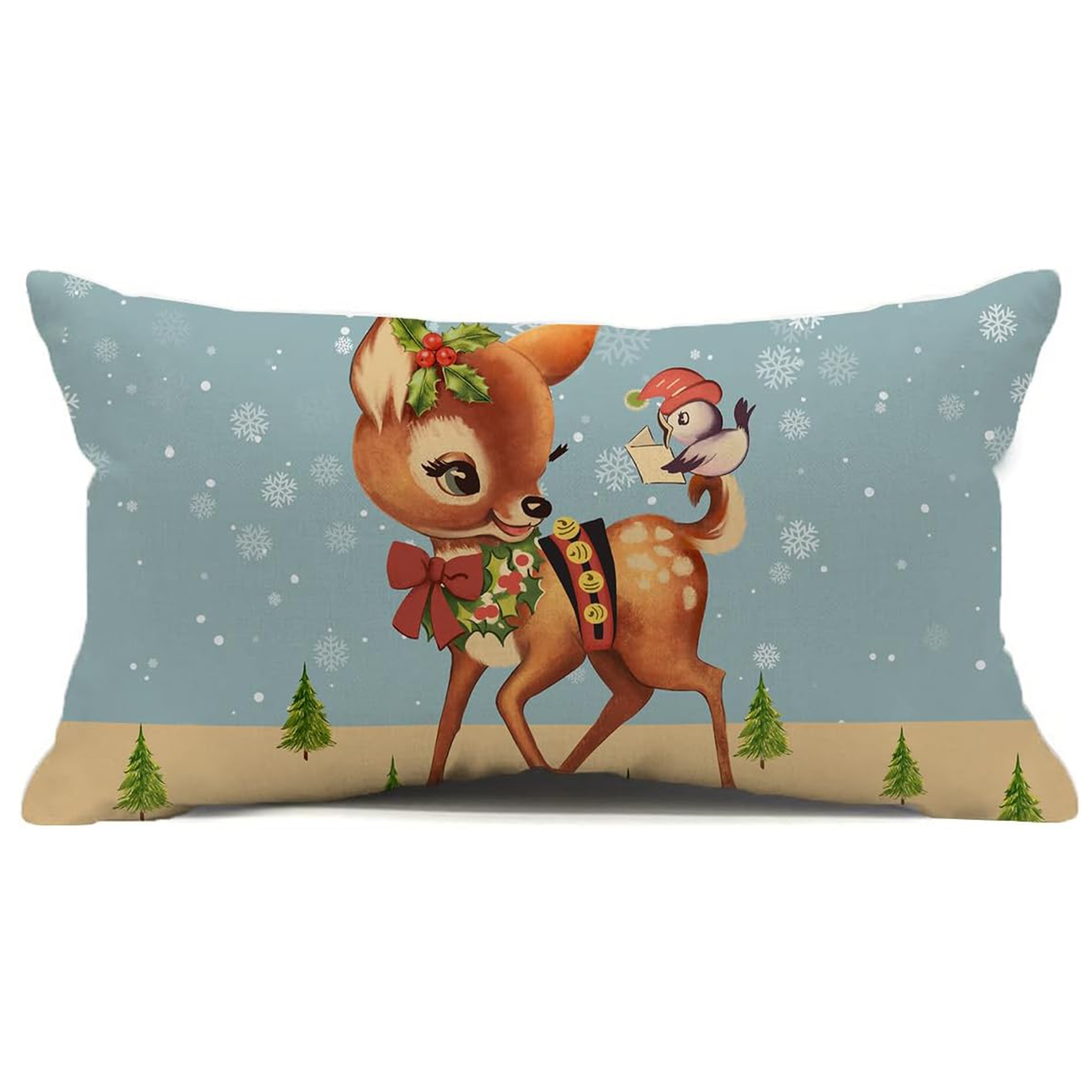 

Vintage Style Christmas Throw Pillow Cover, 1pc, Winter Deer And , Machine Washable, Zippered Polyester For Home And Outdoor Holiday Decor – Single Side Print (insert Not Included)