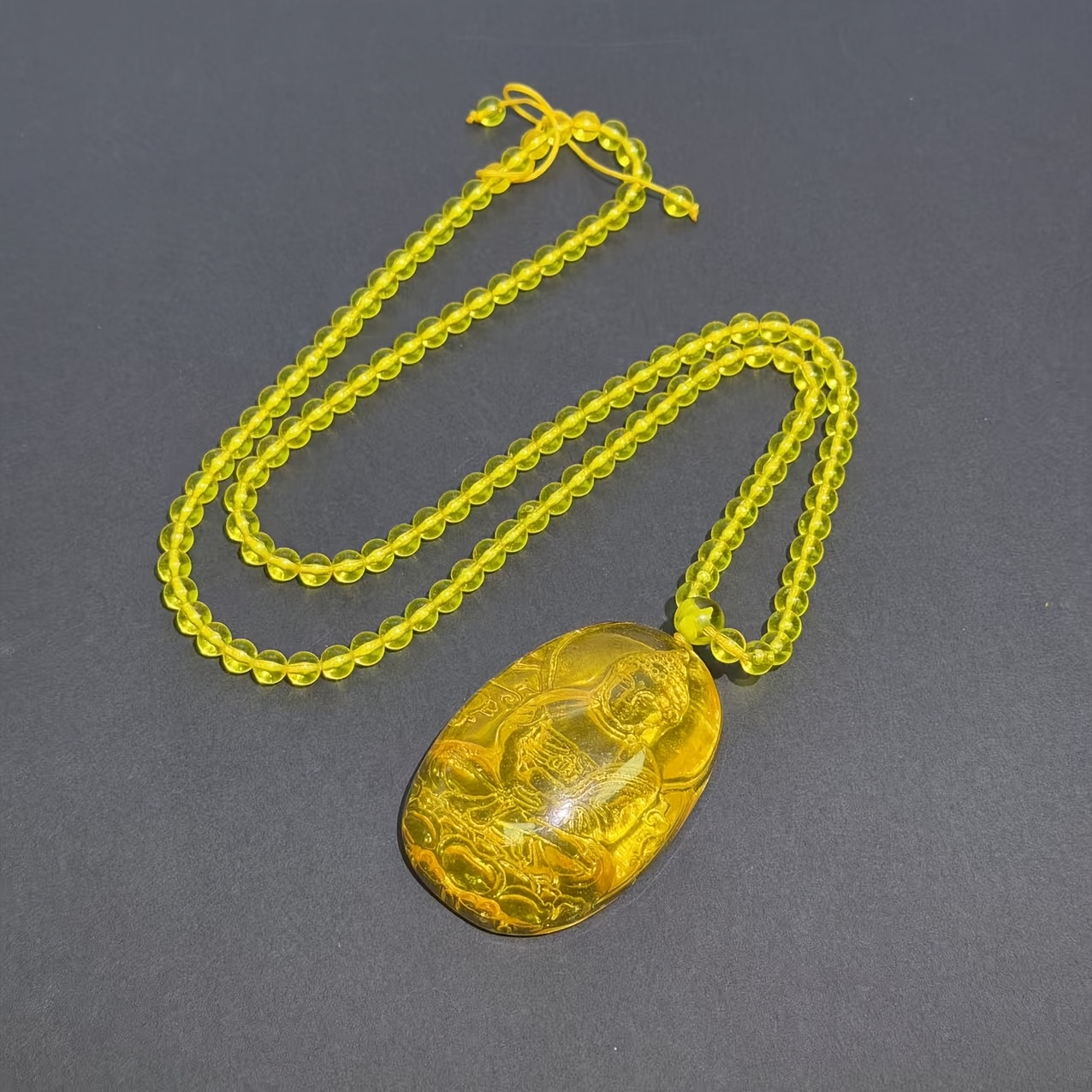 Elegant Amber Buddha Inner-Carved Heart Sutra Pendant Necklace