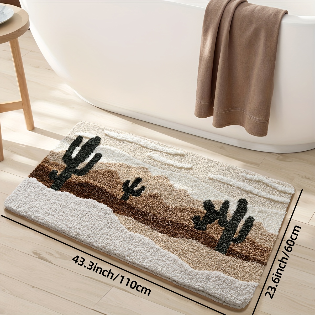 TEMU 1pc Bathroom Rug Bath Mat, Desert Pattern Absorbent Premium Bathroom Rug, Non-slip Comfortable Bathroom Mat For Bathroom Floor, Sink, Bathtub,