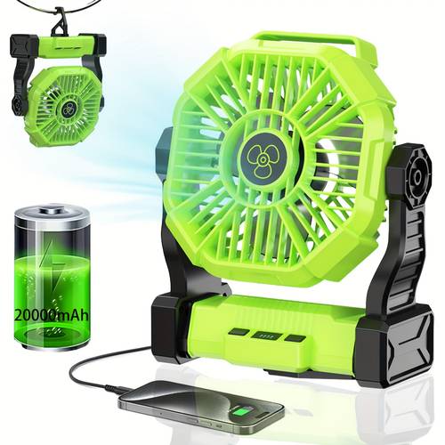 20000mah dual motor camping fan battery powered fan with 4 led lights desktop fan portable outdoor fan with tent hitch power outage construction site
