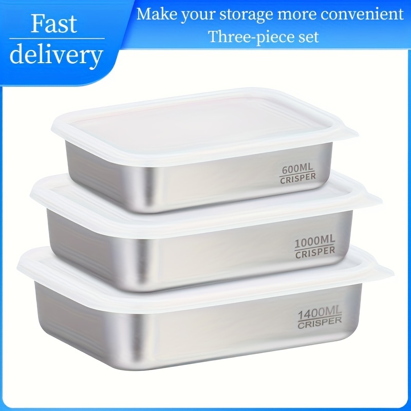 

3 Packs Stainless Steel Food Container, Leak-proof Food Container With Lid, Stackable, Refrigerator Crisper, Reusable Snack Container, Stainless Steel Lunch Box For Office Travel