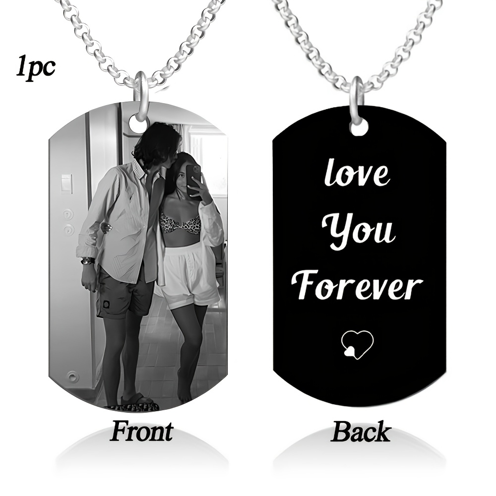 

1 collier pendentif photo gravé sur mesure, en acier inoxydable, avec le personnalisé "Love You ", style funky, aimant, cadeau d'anniversaire ou commémoratif pour petit ami.