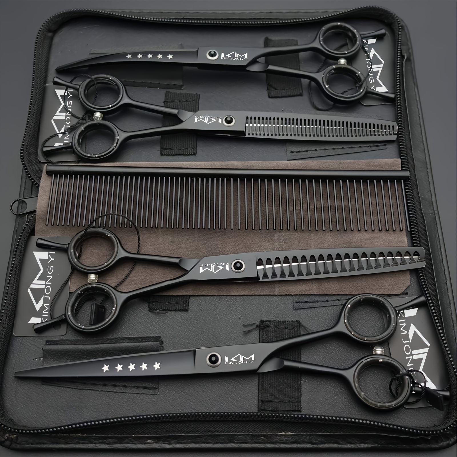 TEMU 7.5 Inches Professional Dog Grooming Scissors Set Straight & Thinning & Curved & & Comb 5pcs In 1 Set For Left-handed & Right Handed