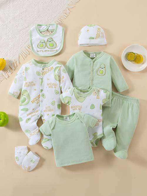 8pcs unisex outfit suit soft avocado print romper matching hat bib pants coat more clothing machine washable 8pcs for 8pcs set outdoor