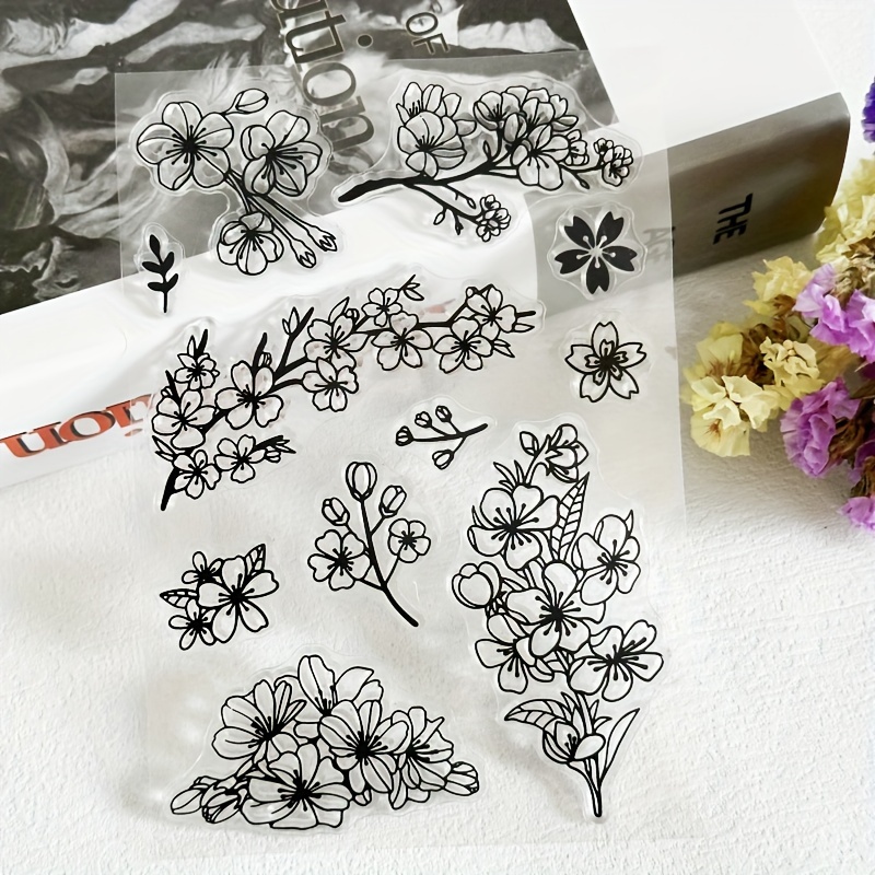 TEMU Cherry Transparent Stamps Made Of, Featuring Floral Designs Eastern Style, Suitable For Card Making, Decoration, And Scrapbooking