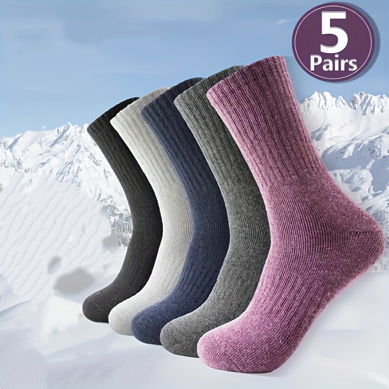 Image of 5 Pairs Of Warm Winter Thick Socks, Moisture-wicking And Breathable, Suitable For Men And Women, For Cold Weather, Essential