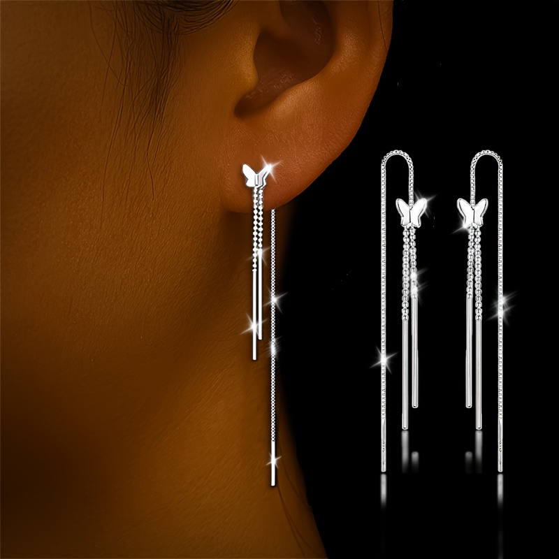 1 Pair Of Ear Threads, S925 Sterling Silver Hypoallergenic, Long Tassel Ear Threads, Temperament Tassel Ear Threads, Valentine's Day Birthday Gift For, Daily Wear/gift /vacation, [2g]
