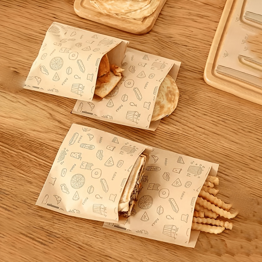 25 50 100pcs   paper oil resistant paper bag food bag packaging brown food resealable bags suitable for packaging sandwiches bread hamburgers   picnic party food packaging fried chicken packaging food grade greaseproof paper
