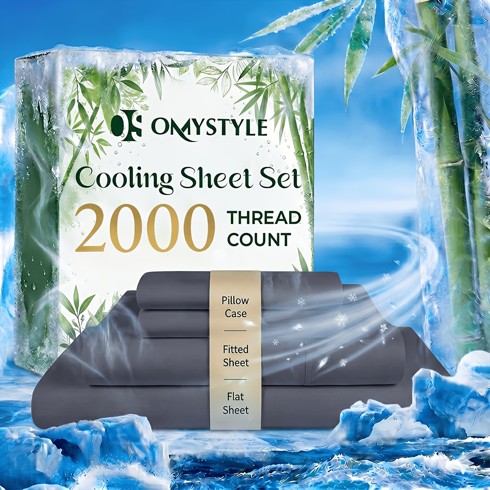 4pcs cooling bamboo sheet sets ultra soft and breathable for summer with 16 inch deep pocket ideal for hot sleepers   flat sheet fitted sheet and 2 pillowcases for bedrooms guestrooms included random color