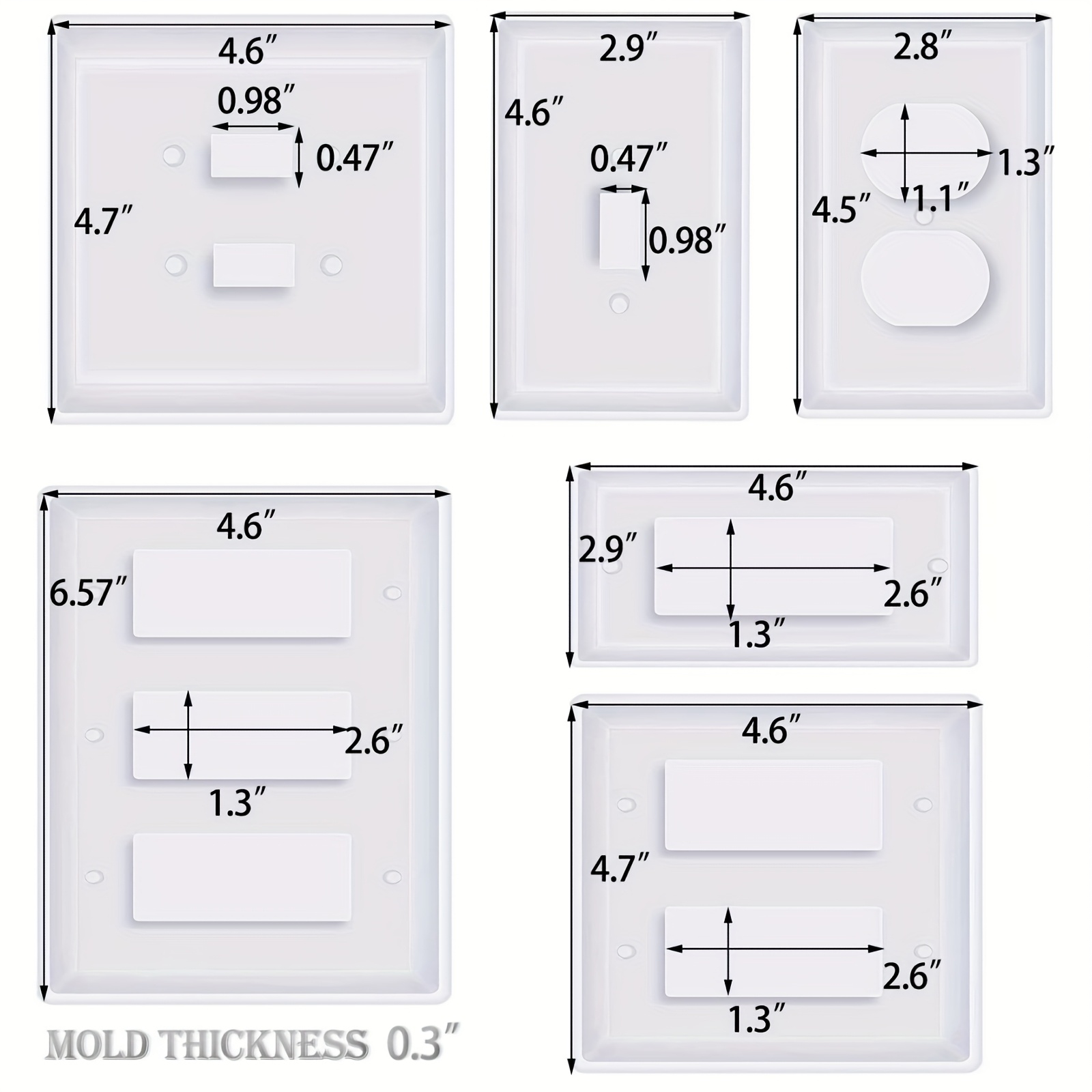 TEMU Light Switch Cover Resin Molds, 6pcs Switch Plate Covers Silicone Molds Standard Switch Socket Panel Epoxy Molds For Resin Casting Diy Switch