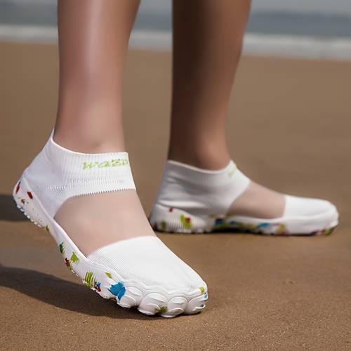 chaussures aquatiques à séchage rapide - légères, respirantes, semelle antidérapante pour hommes et femmes | plage, natation, pêche et chaussures de plage | blanc avec floraux colorés | matériau eva, toute lannée