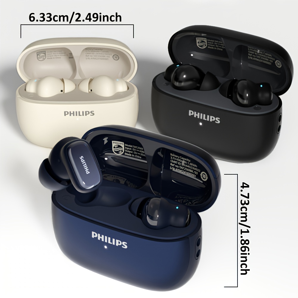 imagen del artículo   auriculares inalámbricos con cancelación   de ruido philips, que presentan un   de un solo   para el oído  ,   con micrófonos duales   definición para los auriculares de  , y son auriculares internos de estilo deportivo tat2569