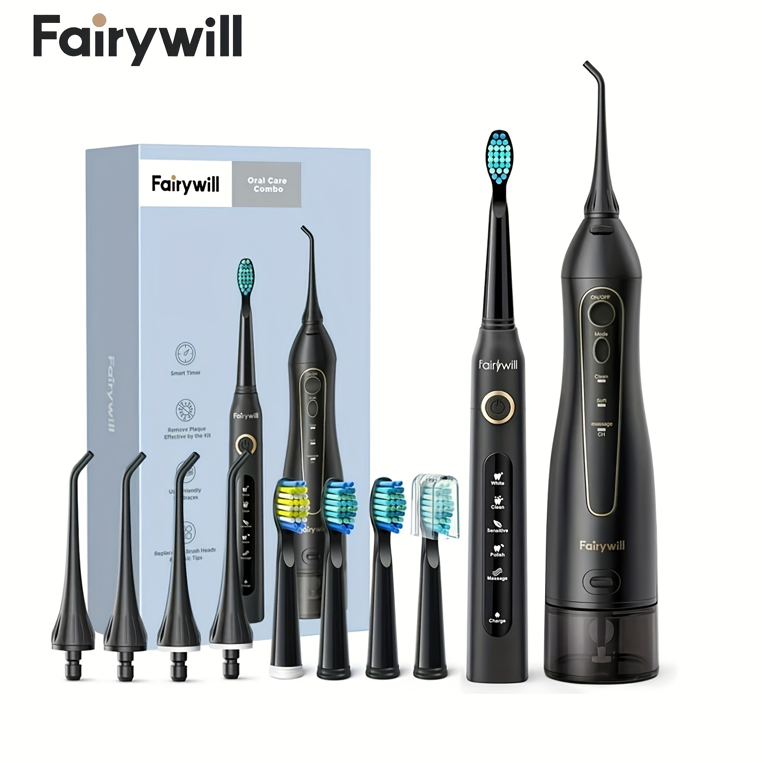 Image of Fairywill Portable Oral Irrigator+electric Toothbrush Usb Rechargeable Water Flosser Irrigator Teeth Cleaner 3 Ideal Gift For For Christmas Gifts