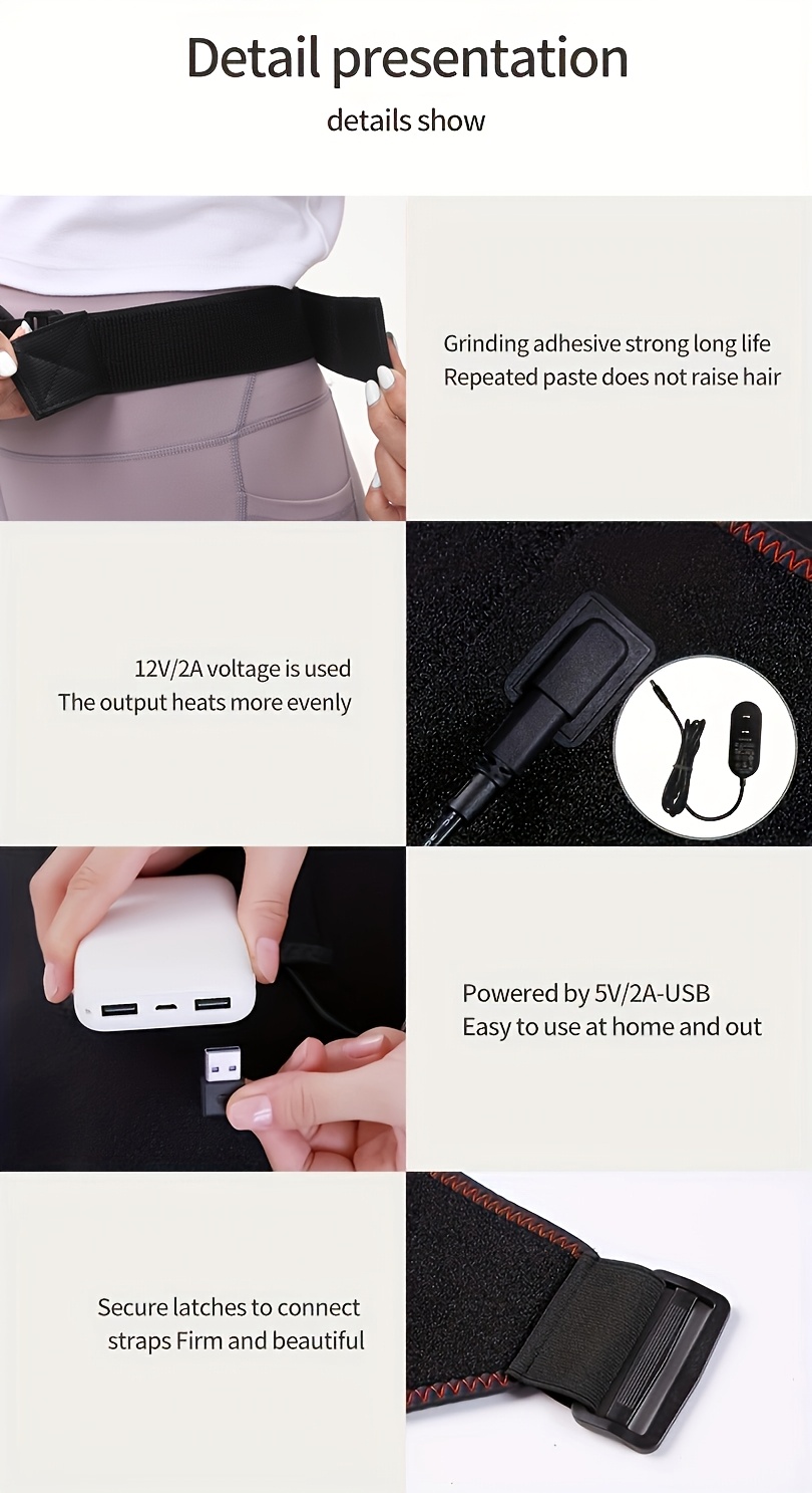 Usb-Powered Heated Hip Support, Featuring Thermal Compression And Vibration Massage for The Thigh Area, Designed to Wrap Around The Hip (Single Unit)