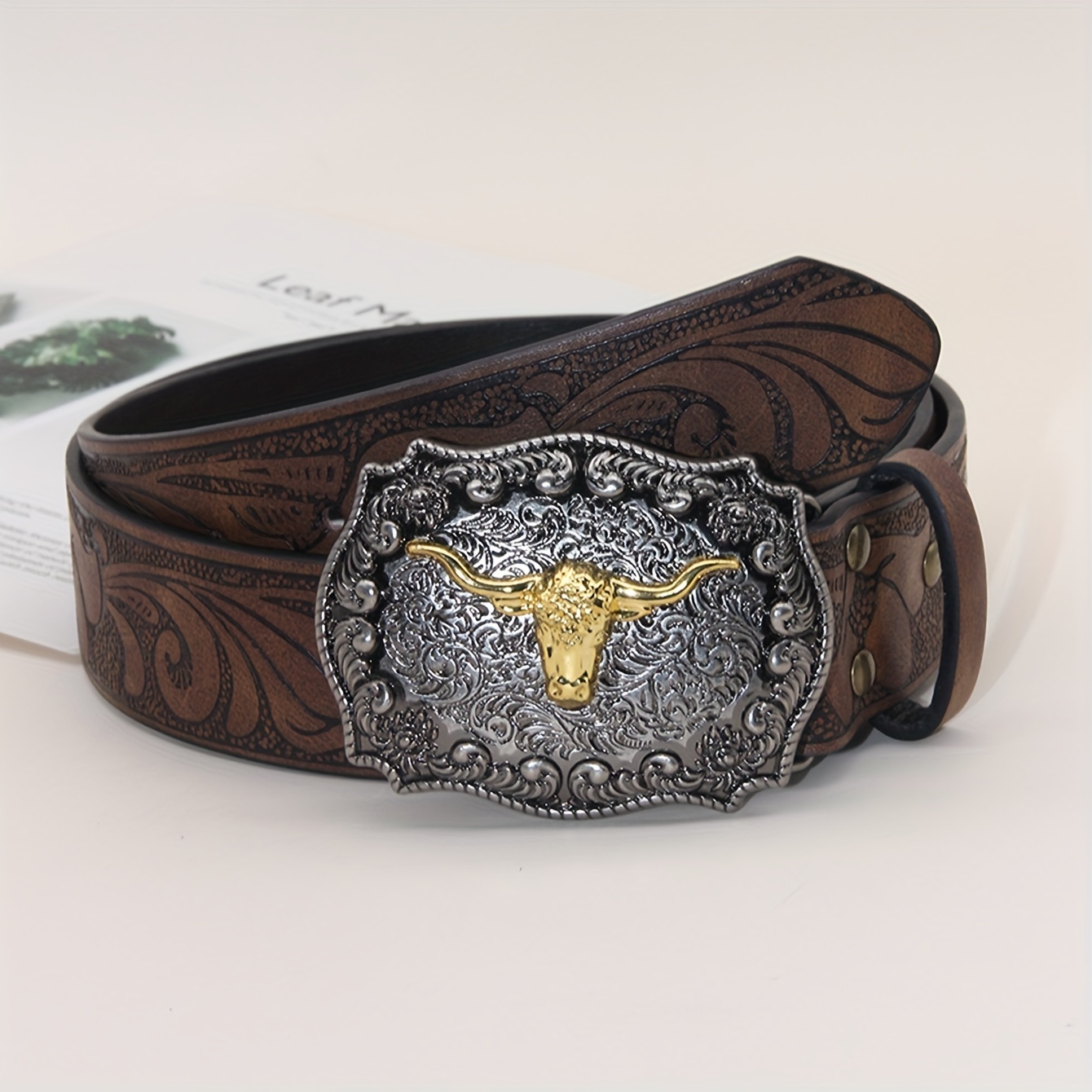 TEMU Vintage-inspired Men's Wide Western Cowboy Belt With Buckle - Jeans & Outdoor Wear, Ideal Gift