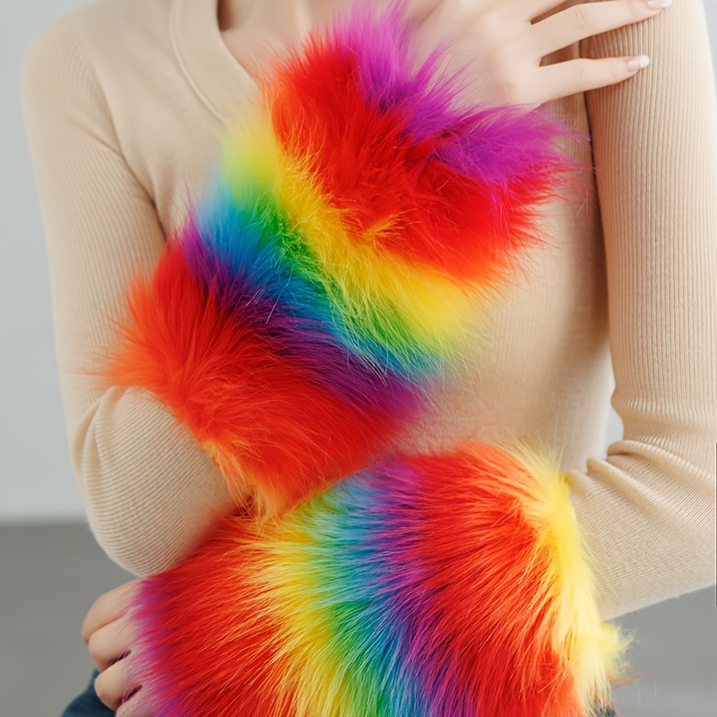 TEMU Furry Arm Warmers For Stage Performances And , Plush-lined Wrist Warmers For Women, Decorative Gloves