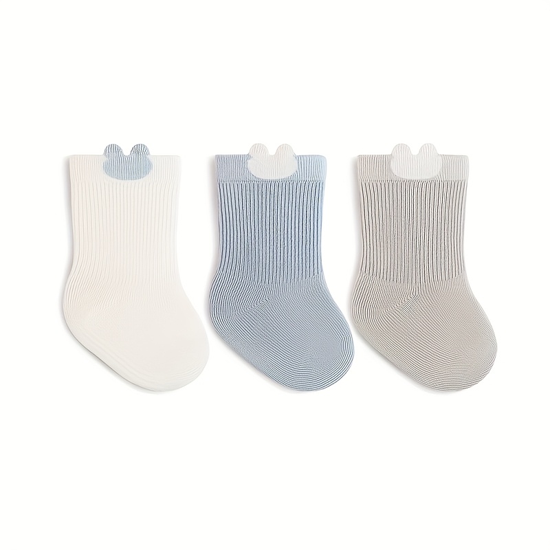 E-shop 3 Paar Baby Jungen & Mädchen Bär & Herz Socken - Weiche Atmungsaktive Wadenhohe Socken, Niedliche Teddybär & Herz Muster, Ganzjahres-Socken (Nur