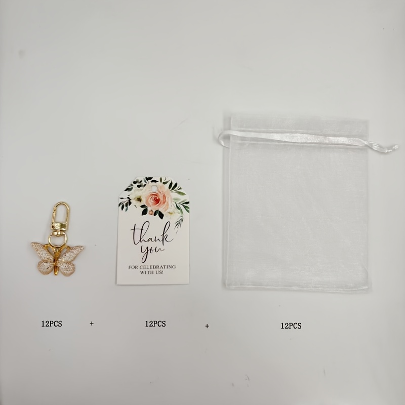 TEMU 36pcs Acrylic Keychains Gift Set With 12pcs Thank You Tags And 12pcs Organza Bags, 12pcs White Keychain Party Packs- For Women Car Keychain,