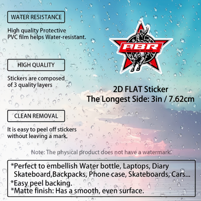 TEMU Pbr Professional Bull Rider Vinyl Car Sticker, Creative Funny Sticker, Cute Sticker, Laptop Water Bottle Sticker, Suitable For Smooth Surfaces