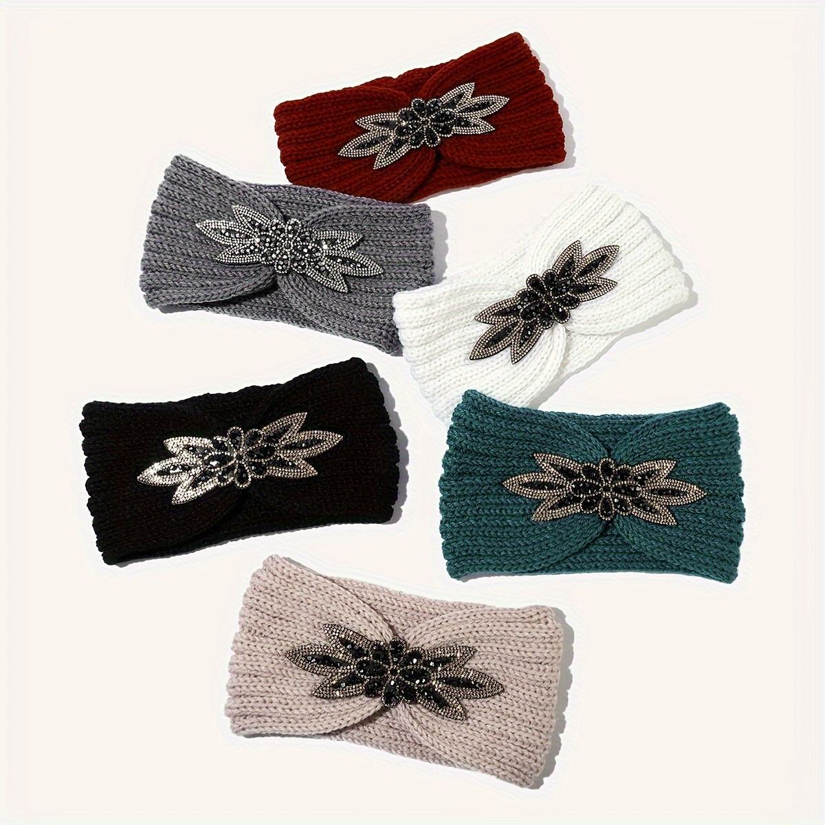 

Elegant Rhinestone-embellished Knit Headband For Women - Soft, Stretchy & Hair Accessory With Bow Detail | Chic Solid Color, Polyester | Yoga, Running & Sports