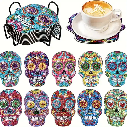INCOK Skull Diamond Art Coasters Kit - 6 PCS DIY Sunflower Diamond Painting Coasters For Home Decor