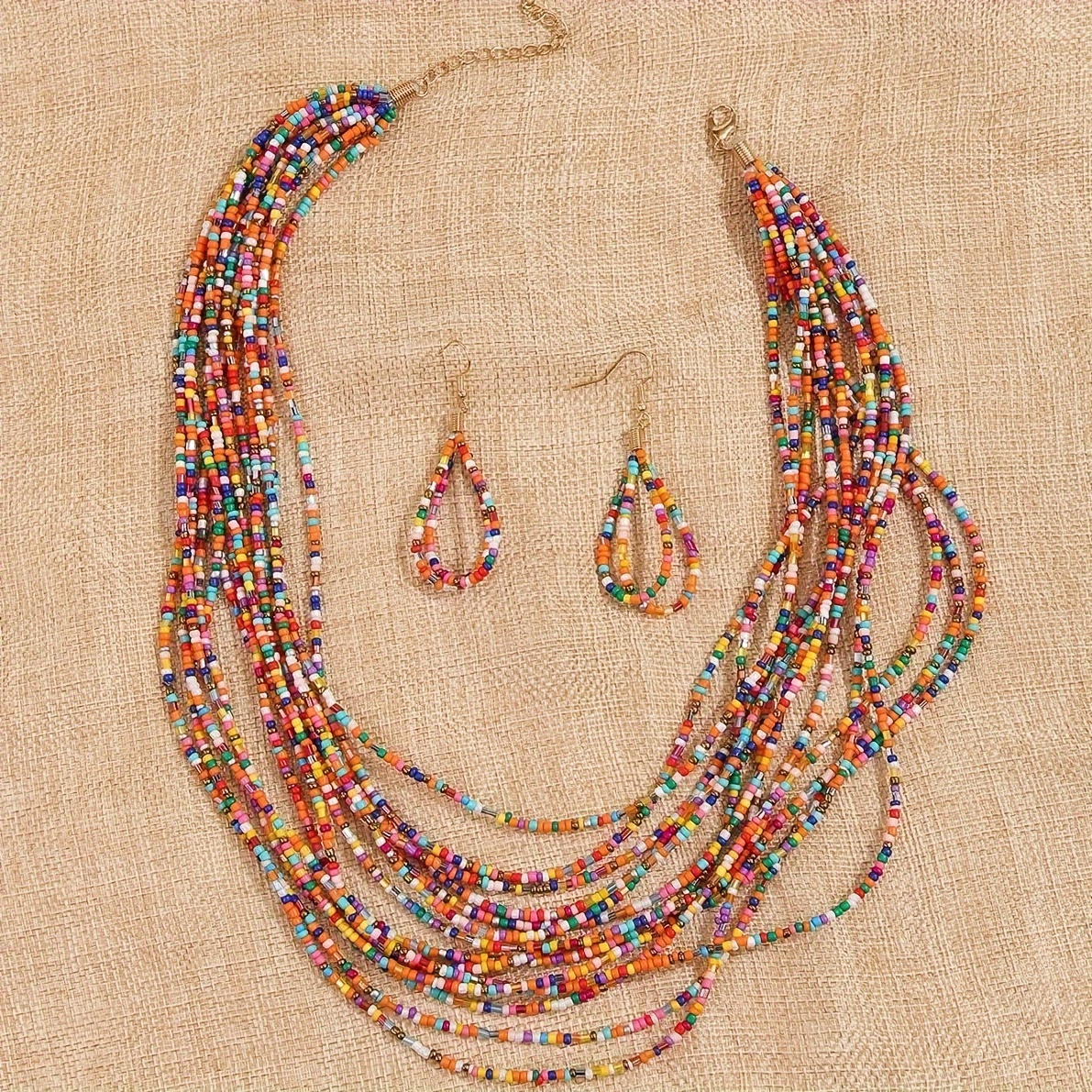 1pc bohemian multi layer vintage beaded layered necklace and earrings set versatile accessory