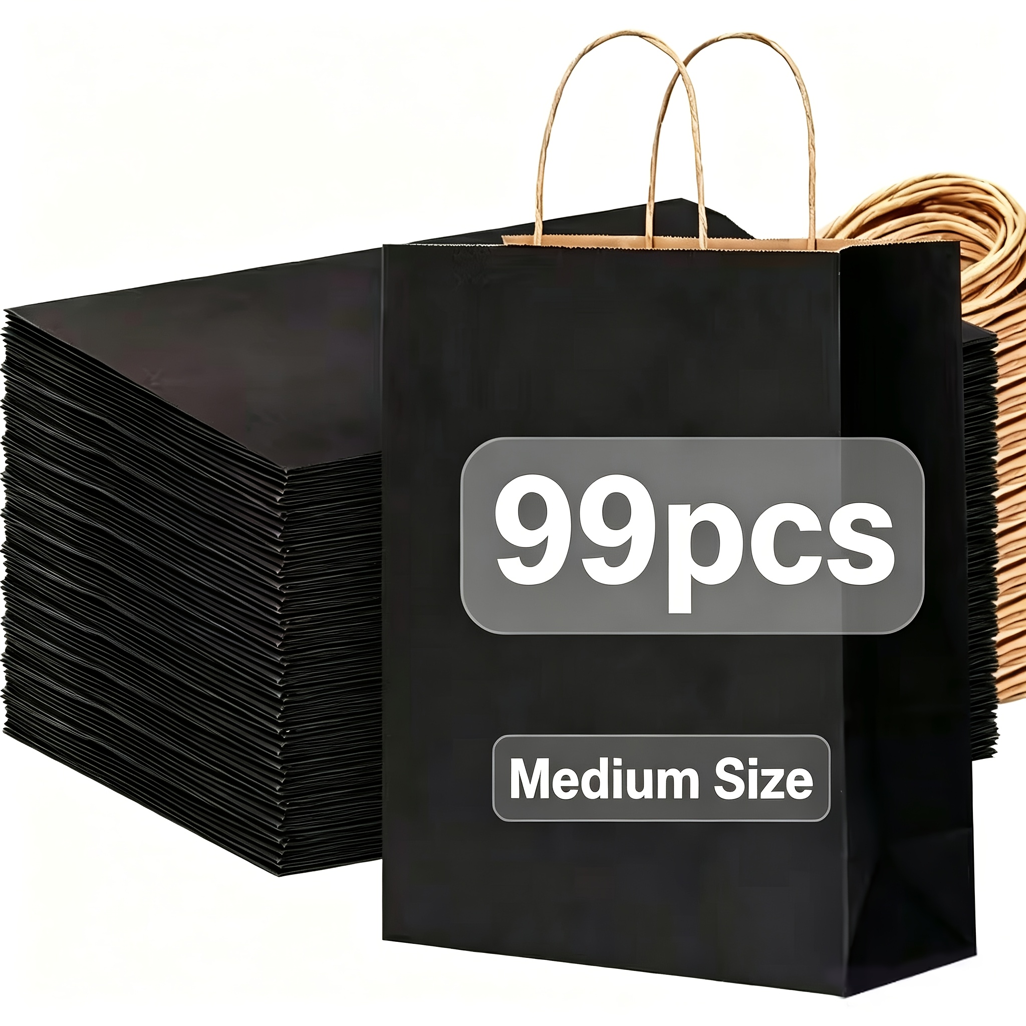 TEMU 99pcs Black Gift Bags With Handles Bulk, 10x5x13 Inch Sturdy Paper Bags, Party Favor Bags Suitable For Small Business, Wedding Party Favor