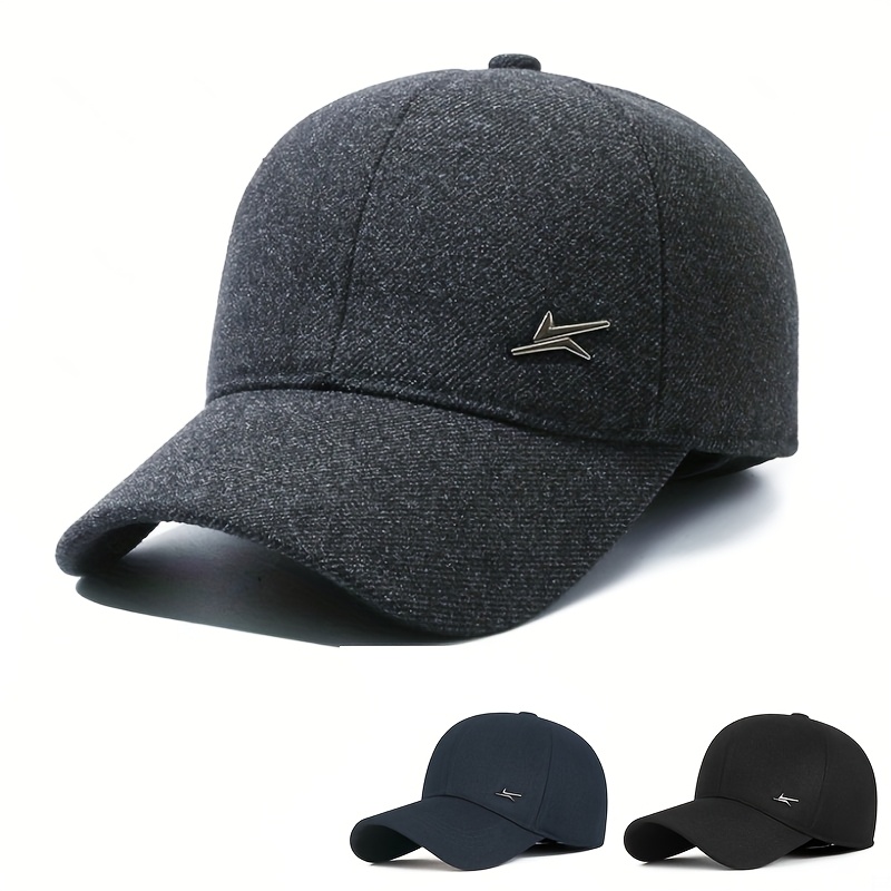 

1pc Casquette de baseball unisexe d'hiver, 100% tissée, coupe-vent, chapeau chaud avec cache-oreilles, casquette à bec de canard de protection décontractée pour les personnes d'âge moyen, lavable à .