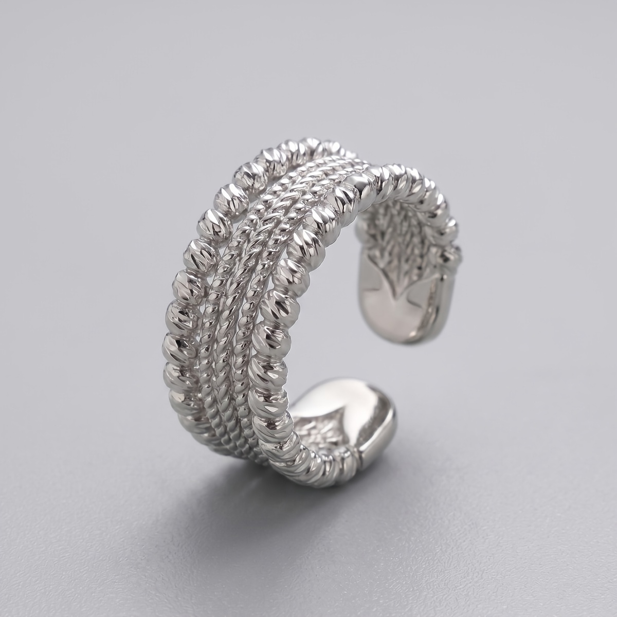Silvery Multi-Layer Twisted Open Ring, Minimalist Design