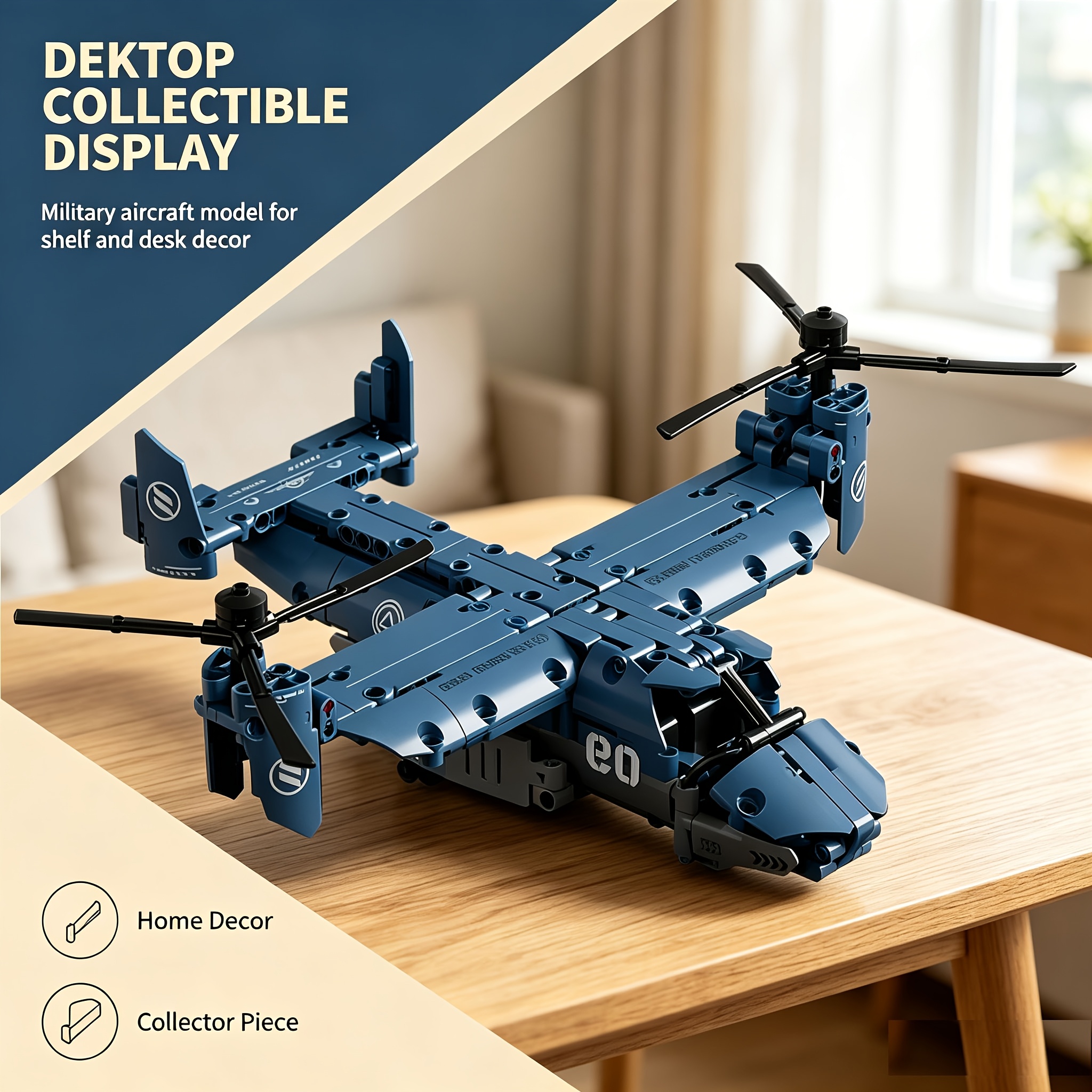 TEMU Aircraft Building Blocks Restored Detailed Brick Aircraft Kit 38 By 28 By 13cm For Building Decorative Ornament For For Festival Present Blue