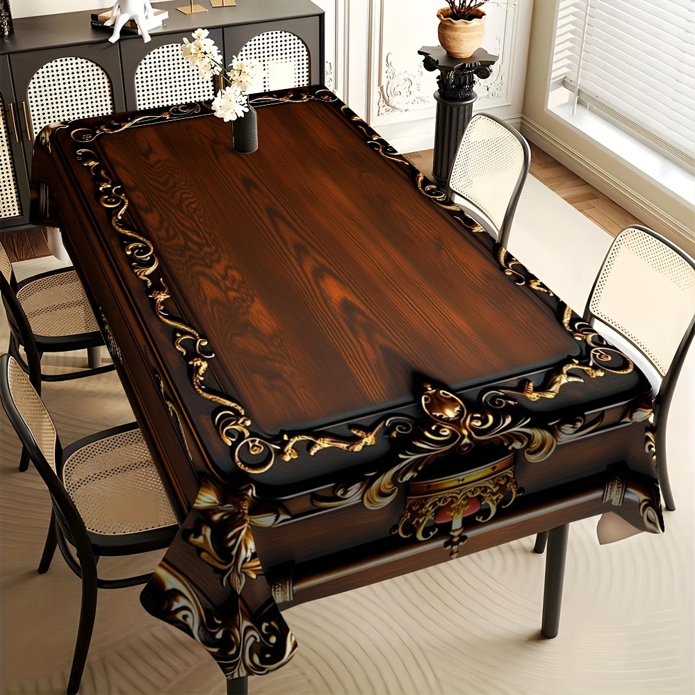 TEMU 1pc Tablecloth, Exquisite Retro Floral European Wood Grain Pattern Tablecloth, Suitable For Family Gatherings, Dining Parties And Decoration,