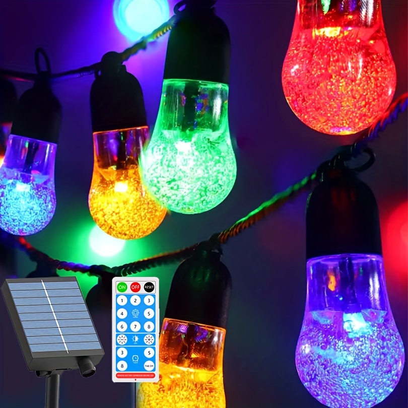 TEMU Solar String Lights Outdoor 56ft Pear-style Multi Color Large String Lights Solar Powered With Remote, Dimmable Solar Patio Lights For Outside Porch Camping Tent Decor,