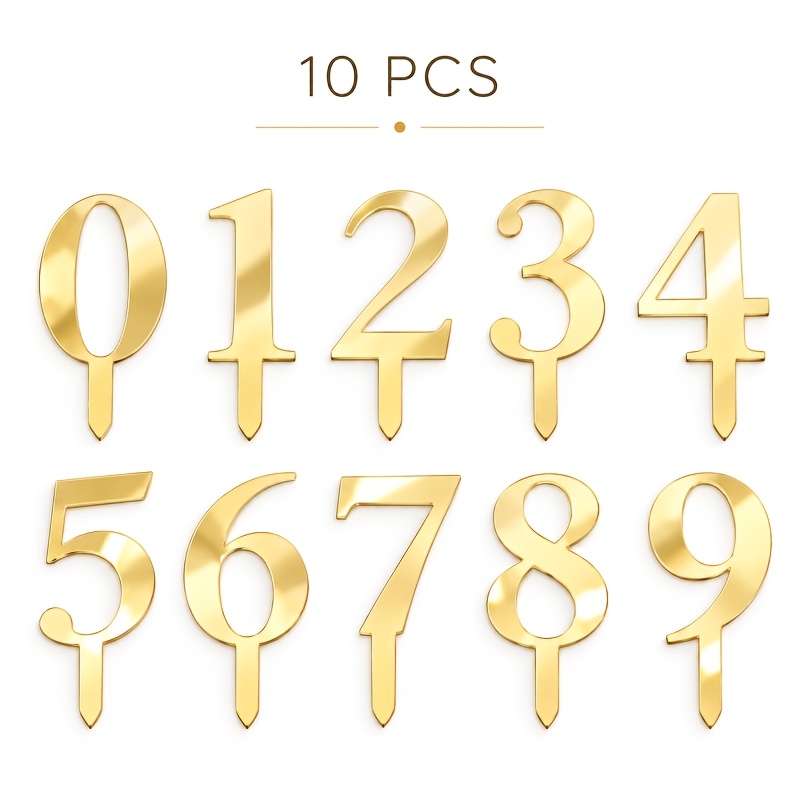 TEMU 10pcs 0-9 Acrylic Number Cake Toppers, Elegant Script Numeral Charms, Birthday Wedding Anniversary Cake Decor Supplies, Universal Dessert