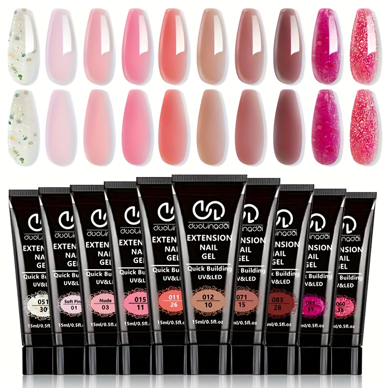 Image of Fall Poly Nail Extension Gel Kit, 10 Shades Sheer Pink Nude Caramel Brown Fuchsia Glitter Building Gel, Autumn Holiday Gift Set, Led Quick Builder Gel For Halloween Christmas Home Nail Art Supplies