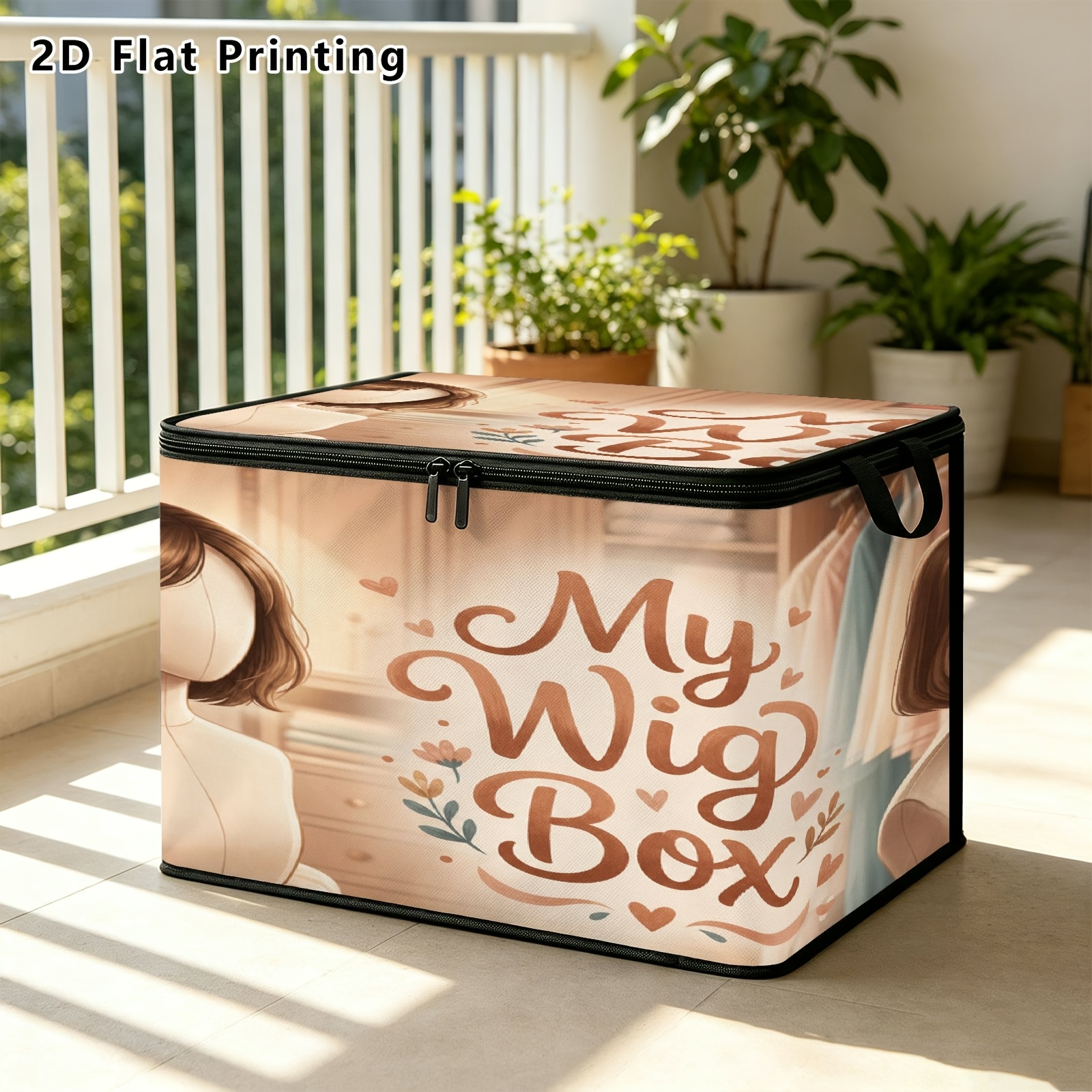 TEMU 1pc Wig Box Organizer Storage Bin | Soft Fabric, Collapsible, Lid, Multipurpose Basket Organizer With Handle For Home Bedroom, Storage Box With