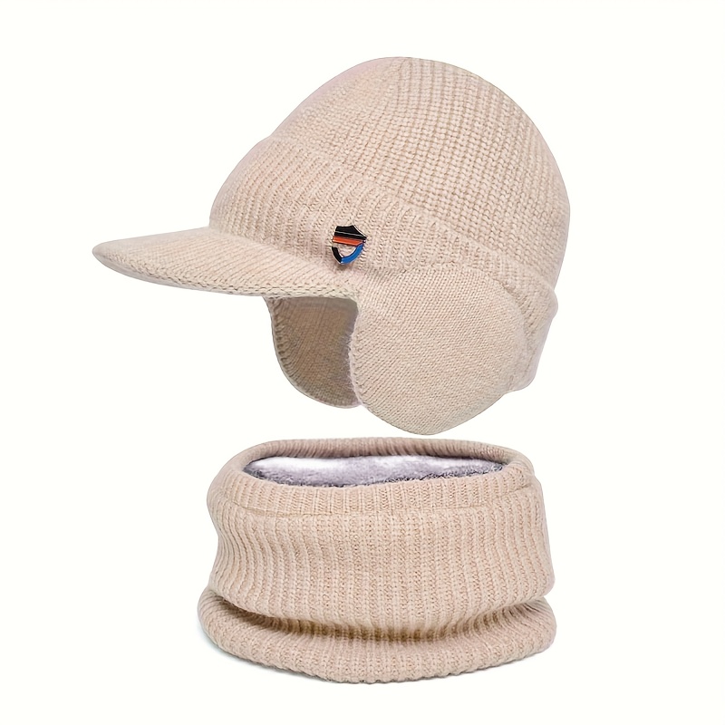 1 lot Bonnet tricoté coupe-vent avec visière et cache-cou, adapté à un usage quotidien en hiver et aux activités de plein air