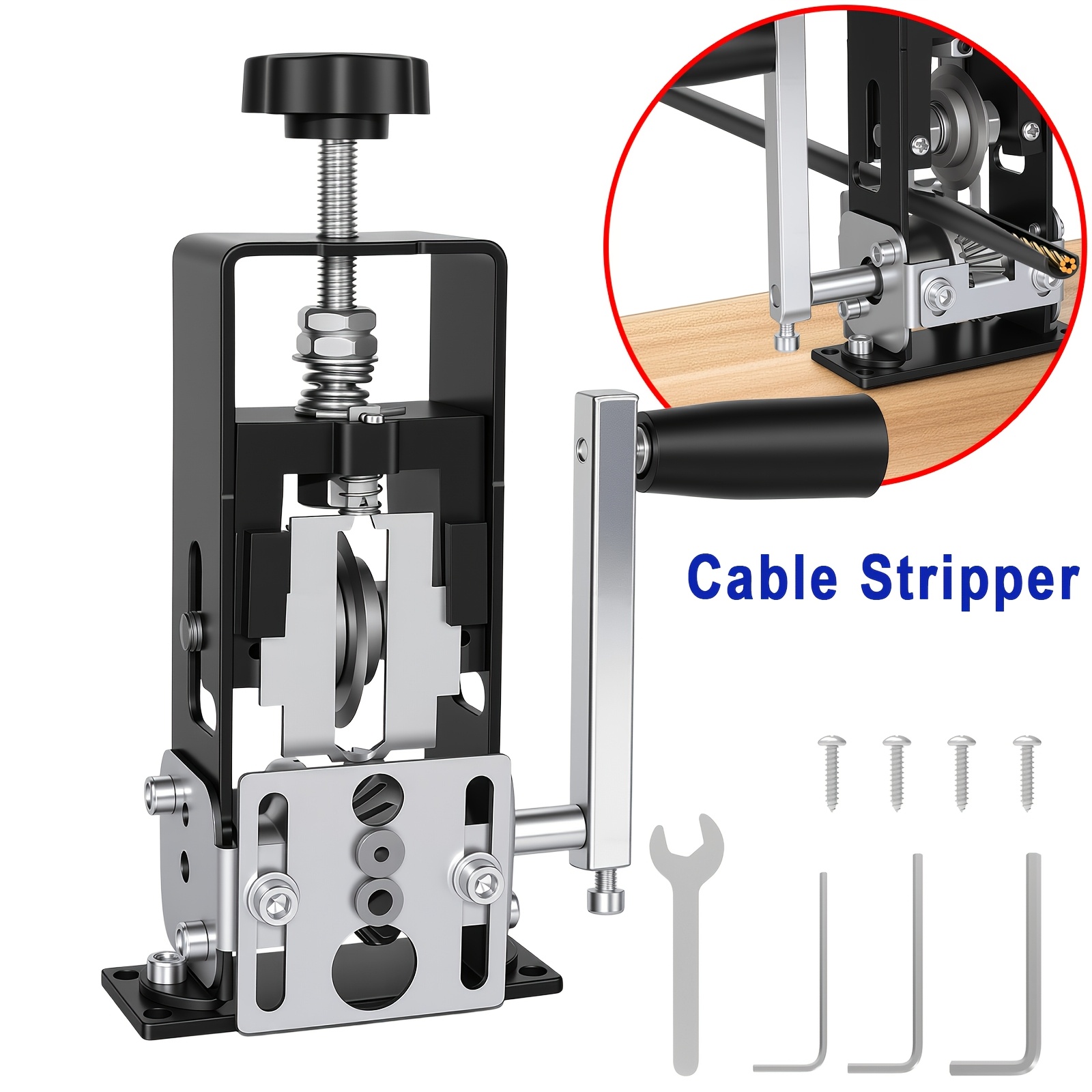 Image of 2-in-1 Wire Stripper Machine, Heavy Duty Metal Cable Stripping Tool With V-shaped Roller, Adjustable Blade For Multi-core Sheathed Wires, Manual And Drill Powered Wire Stripper For Wire Recycling