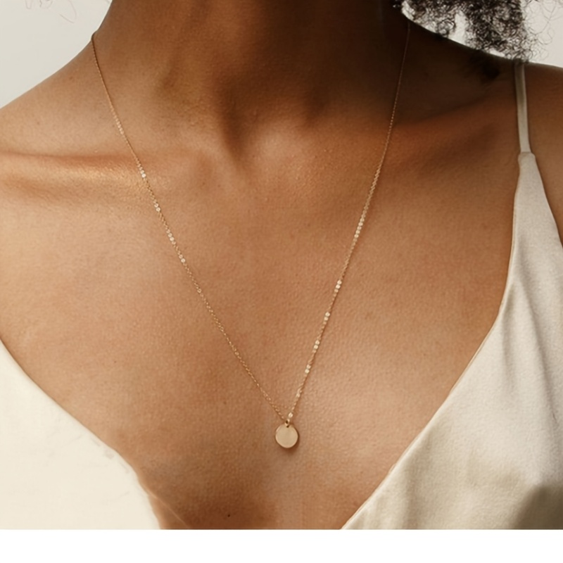 2pcs Double Layer Necklace Stainless Steel Round Pendant Short Chain