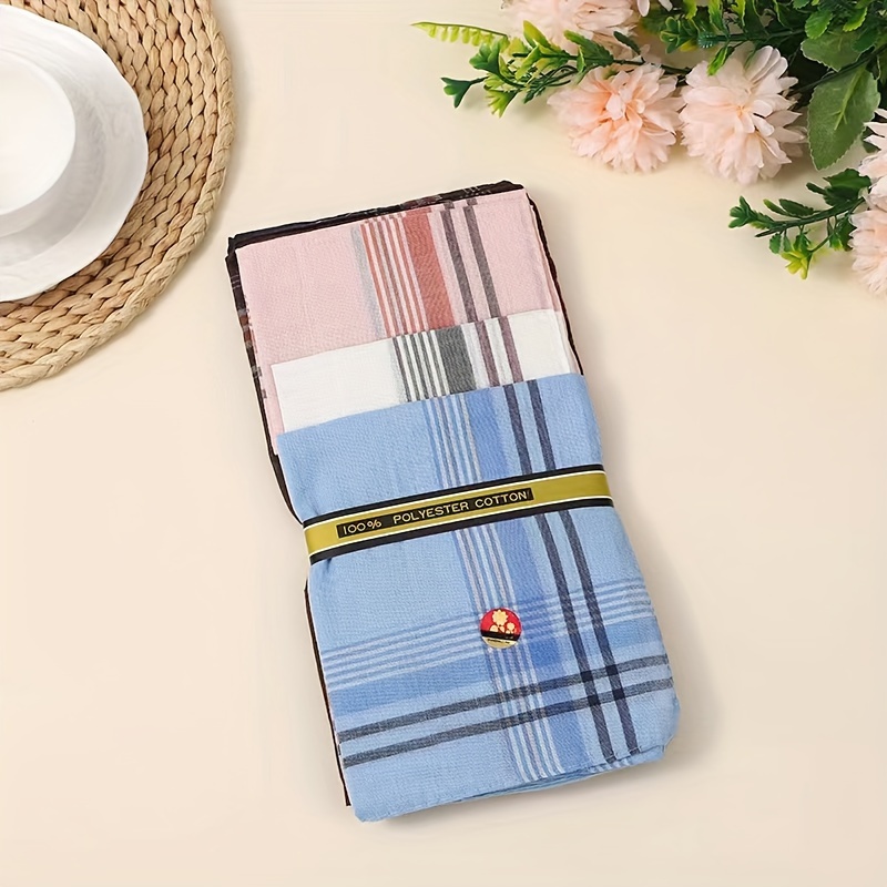 

12-pack Men's Handkerchiefs, Soft Polyester Woven Plaid & Striped Pattern , Gentleman' Handkerchiefs 38x38cm