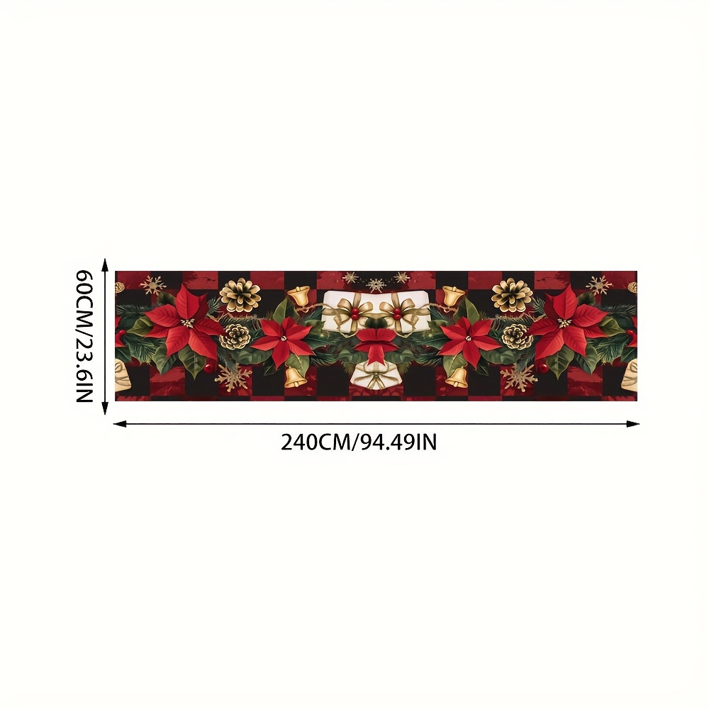 TEMU + Weight 850g + Thickness 6mm 1pc Christmas Decoration Long Mat Floral And Red Design Living Room Decorative Mat Soft, Comfortable, Easy To Wash