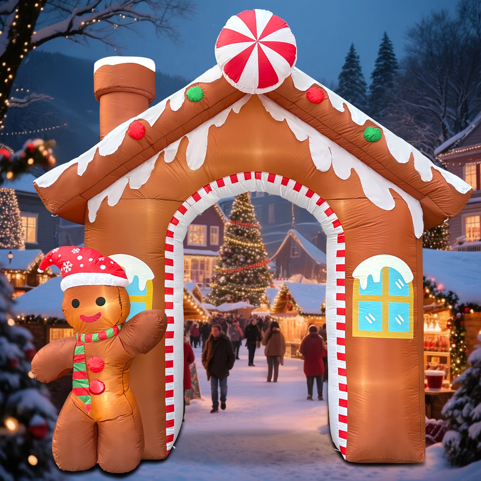 TEMU gonflable de Noël 10 pieds de maison en pain d'épices, gonflable de Noël avec en pain d'épices pour décorations extérieures avec lumières LED