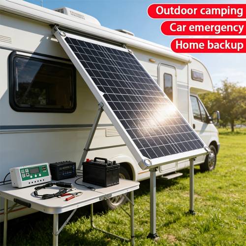 high eficiency monocrystaline silicon portable solar panel kit lightweight design withsolar charge controller battery clips extension cable stable power supply forrv camping marine home emergency outdoor camera