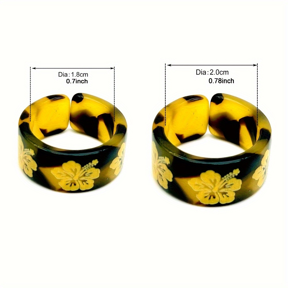 3pcs Hawaiian Tropical Flower Animal Printed Open Ring Set
