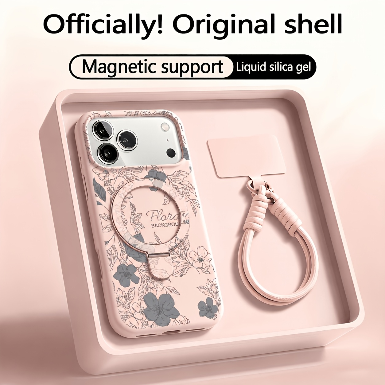 TEMU For Iphone 17 Pro Max Camellia Design Liquid Silicone Magnetic Stand Couple Phone Case, Case For Iphone 16 Pro Max, Men And Women Phone Case For
