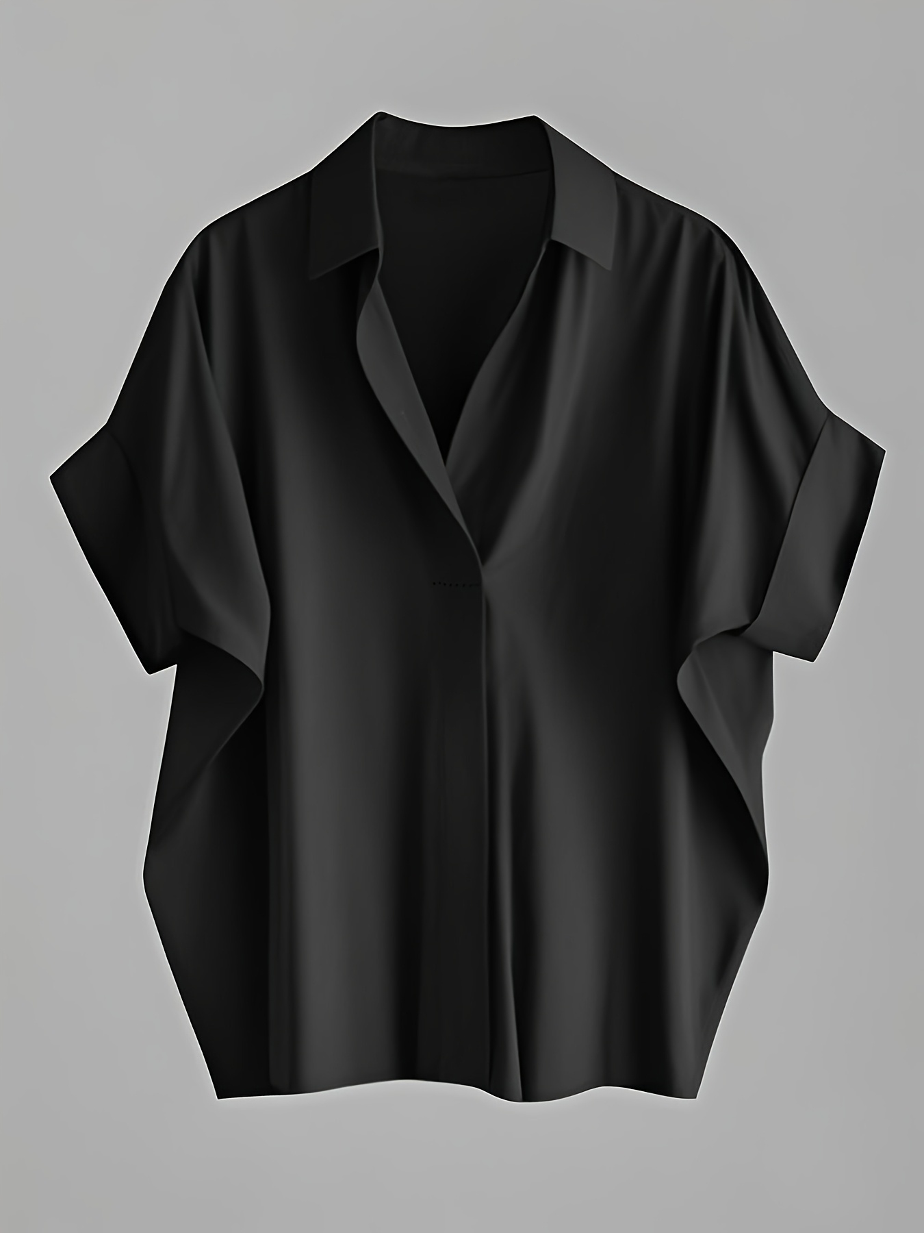womens elegant black v neck blouse loose fit shirt with batwing sleeves chic office party blouse for women lightweight formal everyday   modern casual wear   fabric
