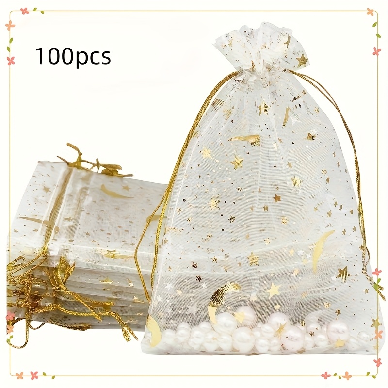 TEMU Regalo /Lui 30/50/100 Eleganti Sacchetti Regalo in Organza con Motivi di Luna e Dorate, Adatti per Regali di Matrimonio, Gioielli, Sacchetti a