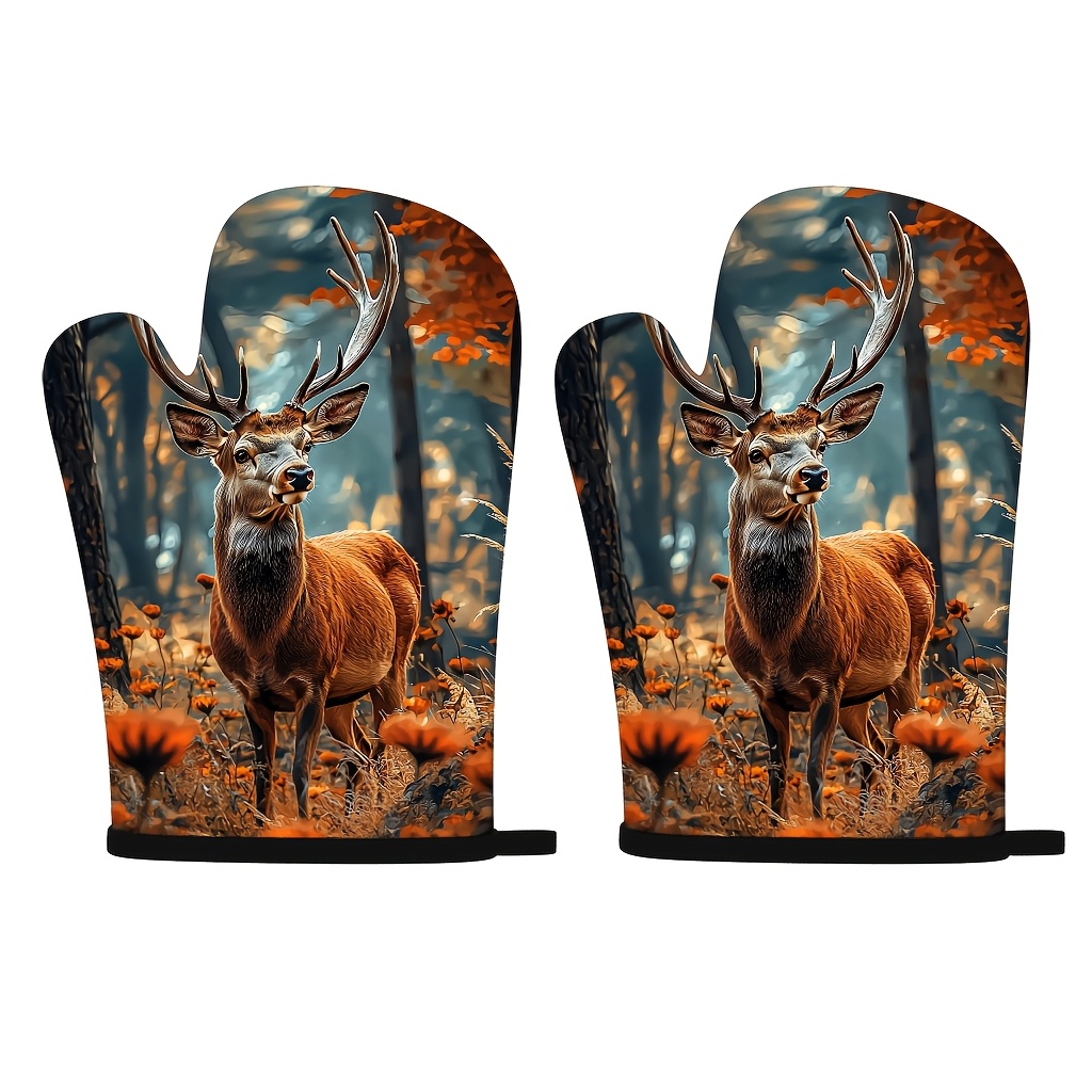 TEMU Ensemble de 2 maniques de four sur le thème des cerfs d'automne, produits de qualité supérieure, adaptés , à , à un usage domestique, design